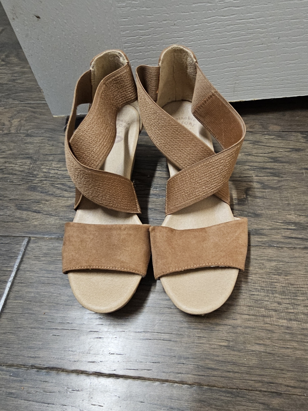 Dr. Scholl's Tan Suede Cross-Strap Sandals